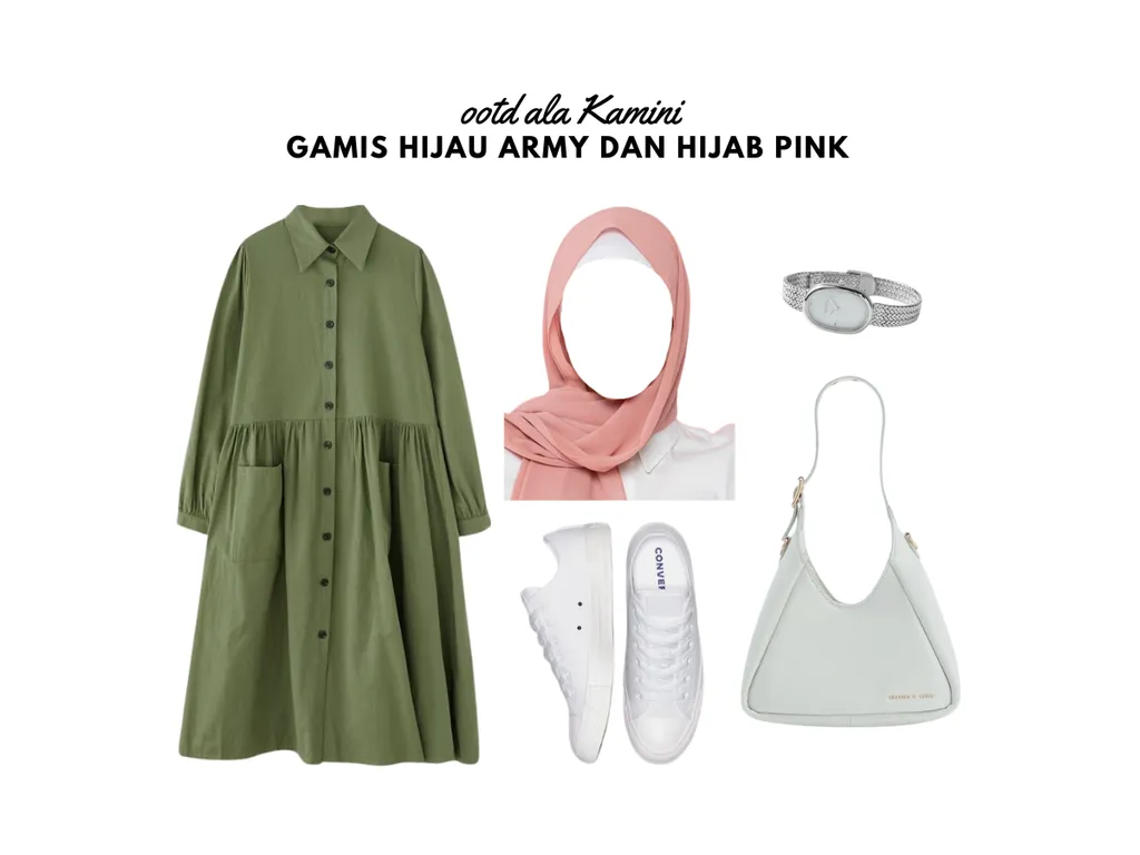Gamis Hijau Army dan Jilbab Pink_