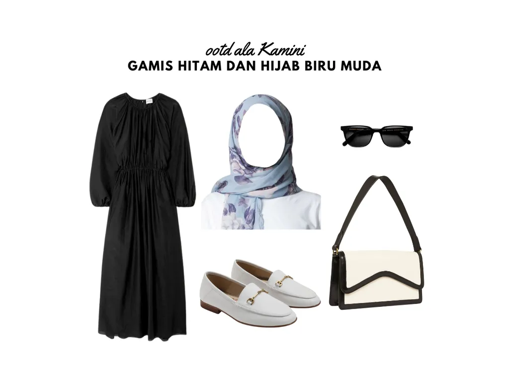 Gamis Hitam dan Hijab Biru Muda_