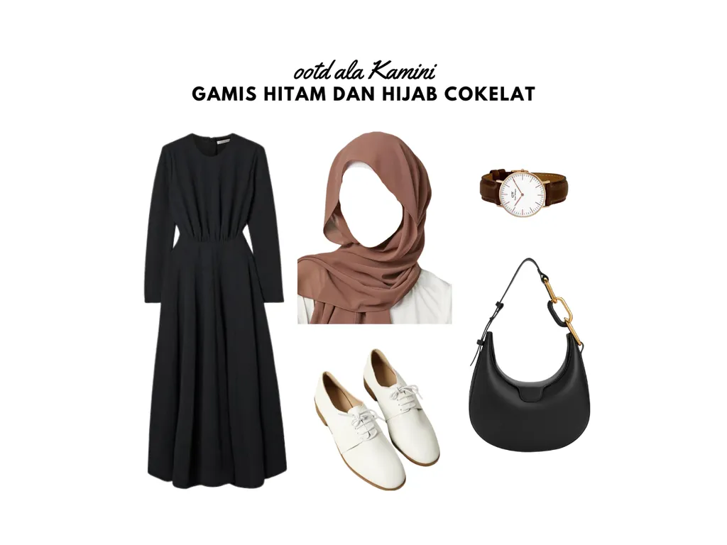 Gamis Hitam dan Hijab Cokelat_