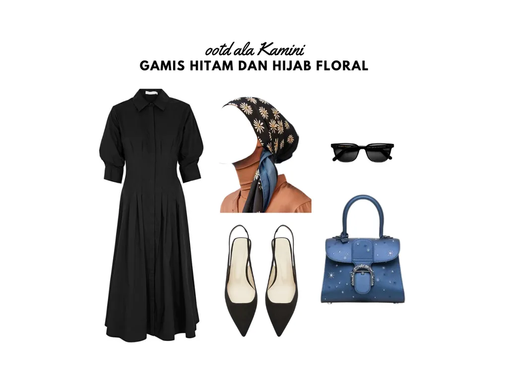Gamis Hitam dan Hijab Floral_