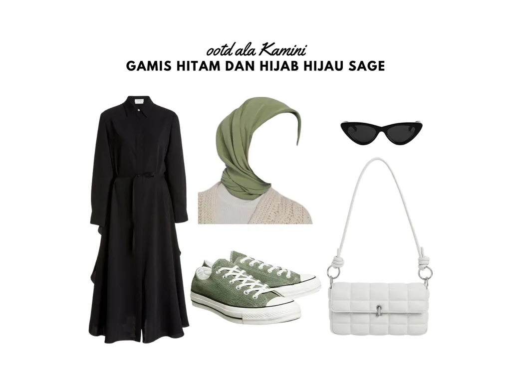 Gamis Hitam dan Hijab Hijau Sage_