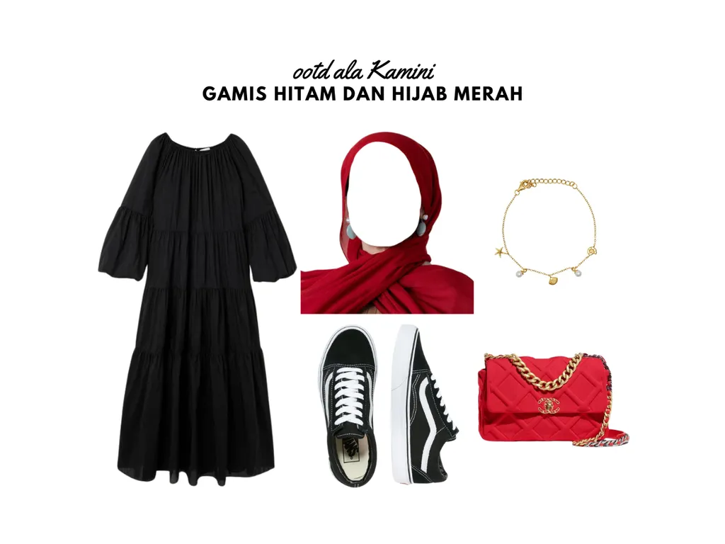 Gamis Hitam dan Hijab Merah_