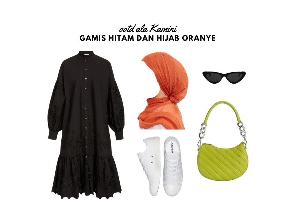 Gamis Hitam dan Hijab Oranye_