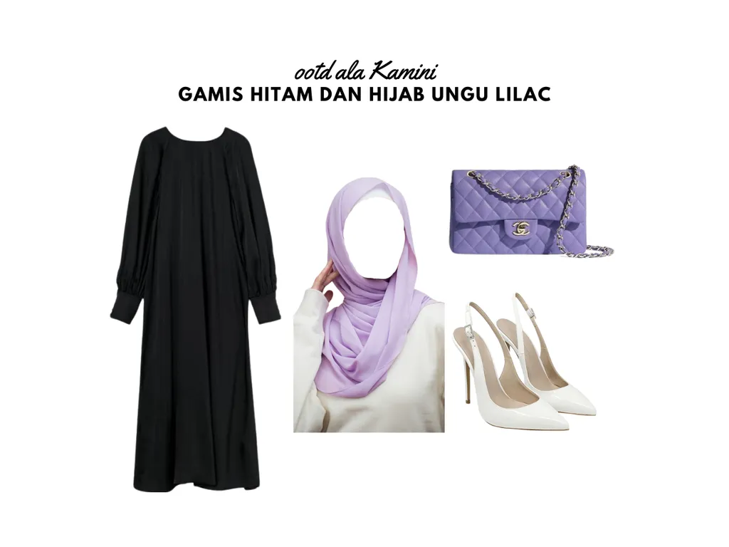 Gamis Hitam dan Hijab Ungu Lilac_