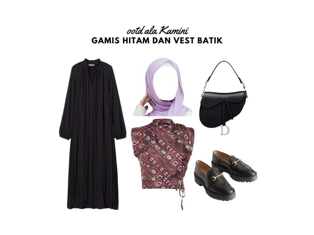 Gamis Hitam dan Vest Batik_