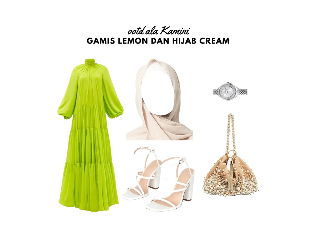 Gamis Lemon dan Hijab Cream_