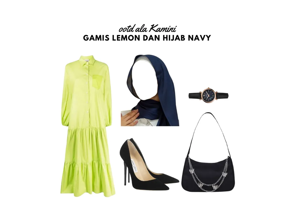 Gamis Lemon dan Hijab Navy_