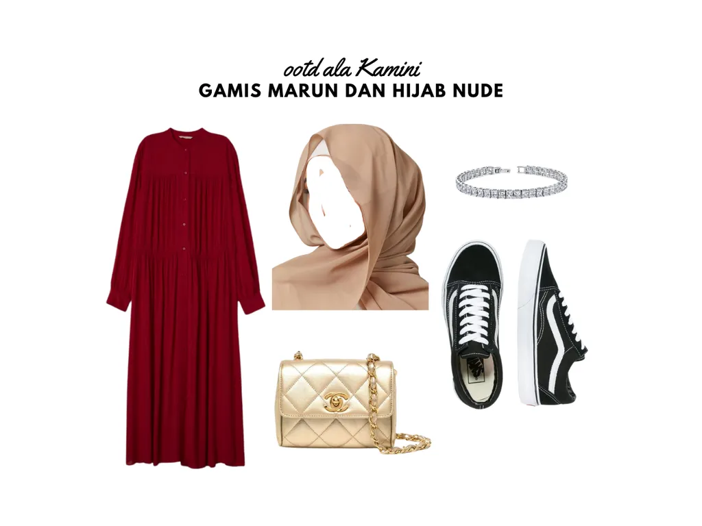 Gamis Marun dan Hijab Beige_