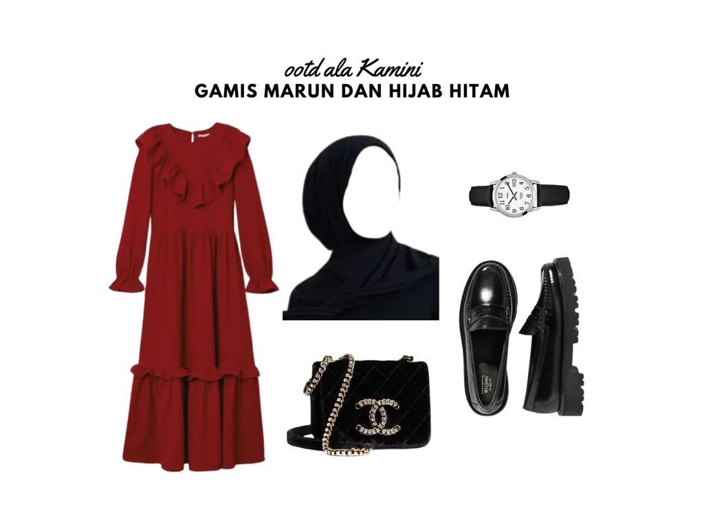 Gamis Marun dan Hijab Hitam_