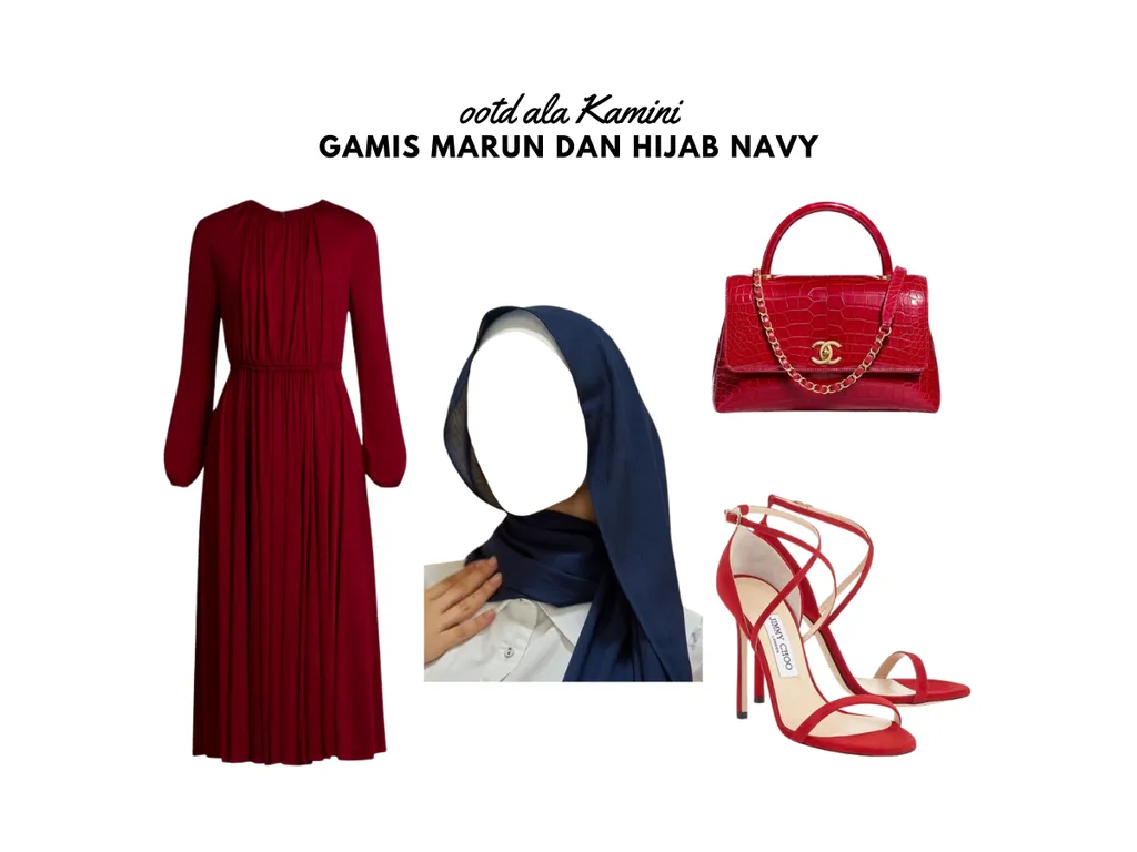 Gamis Marun dan Hijab Navy_