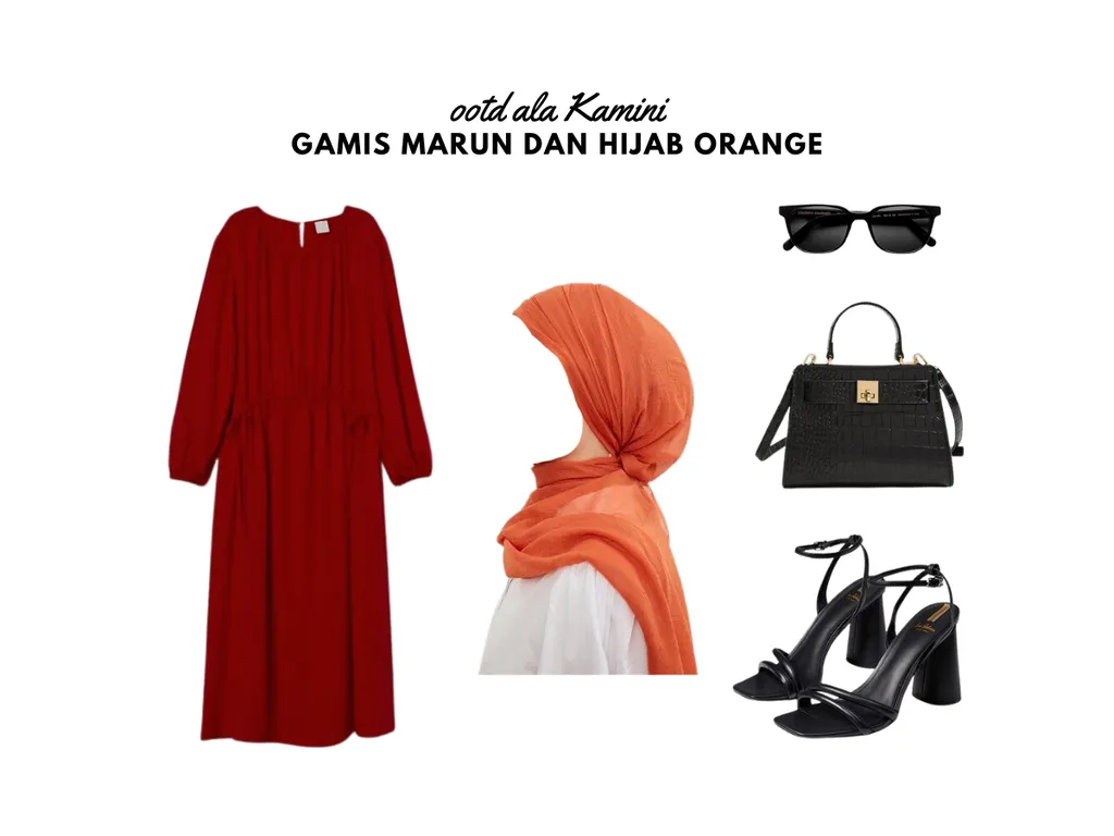 Gamis Marun dan Hijab Oranye_