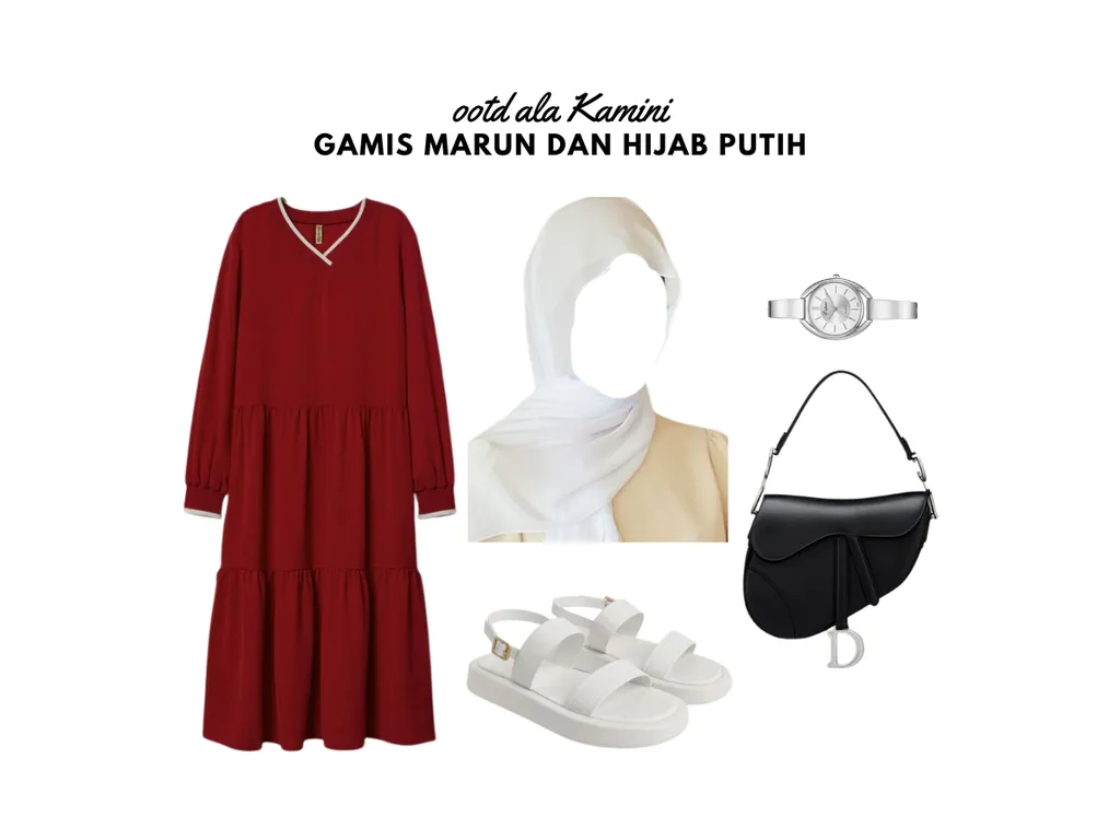 Gamis Marun dan Hijab Putih_
