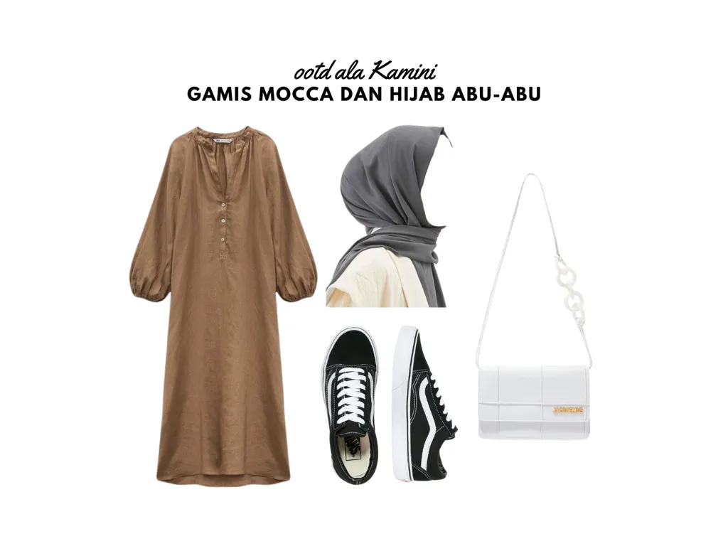 Gamis Mocca dan Hijab Abu-Abu_