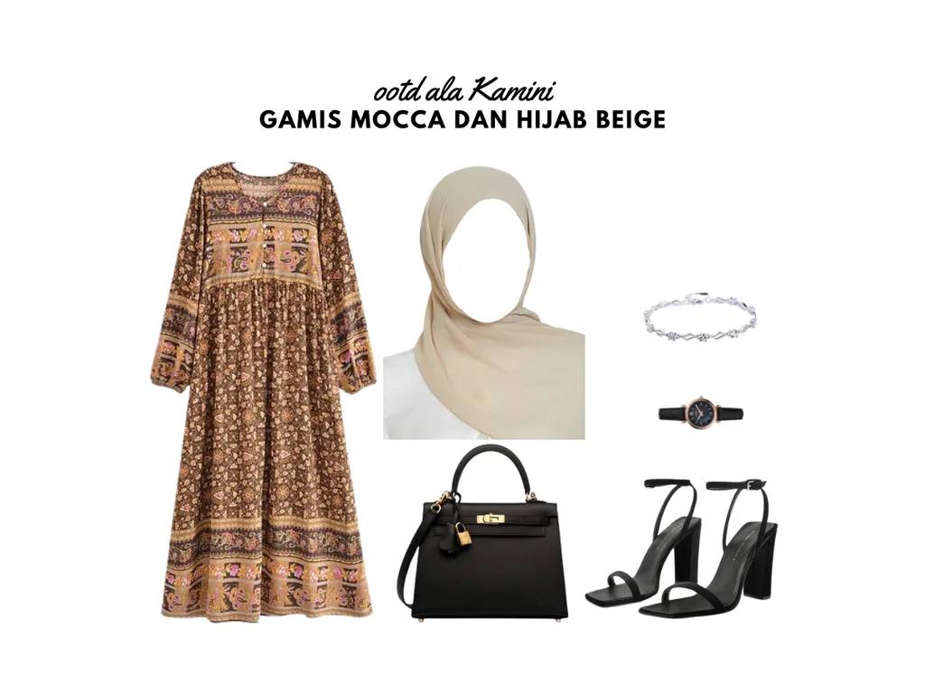 Gamis Mocca dan Hijab Beige_