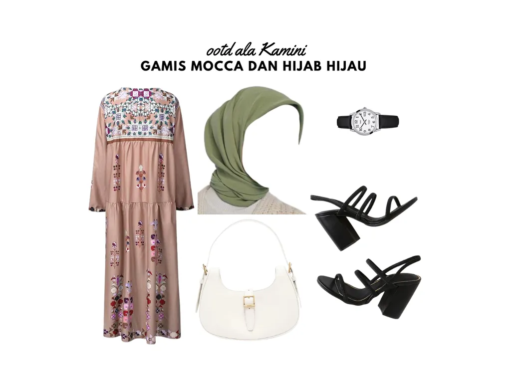 Gamis Mocca dan Hijab Hijau_