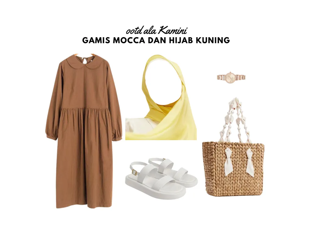 Gamis Mocca dan Hijab Kuning_