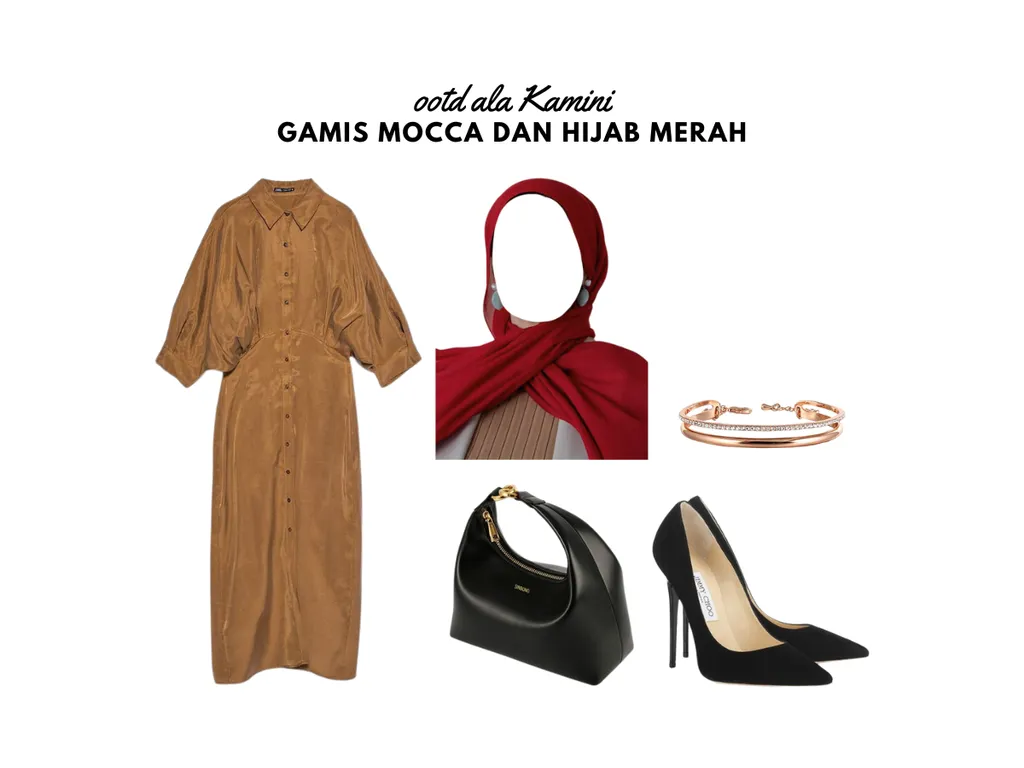 Gamis Mocca dan Hijab Merah_