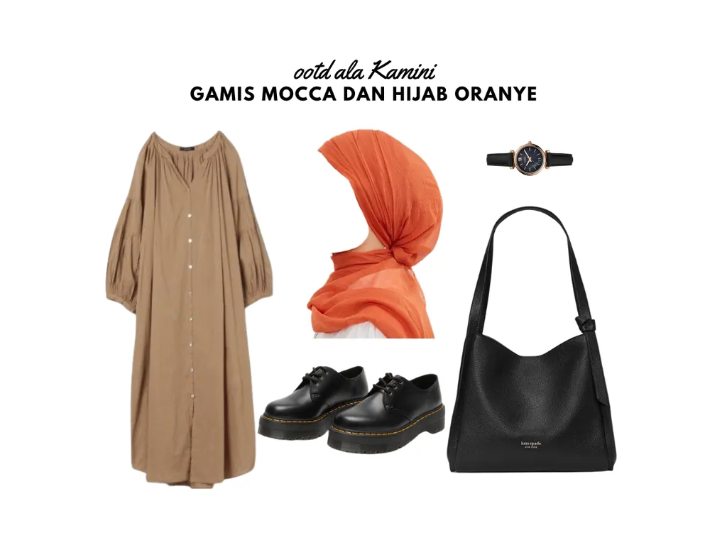 Gamis Mocca dan Hijab Oranye_