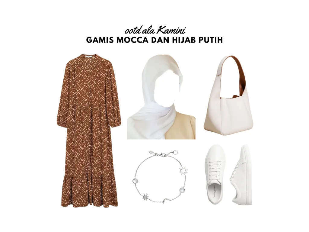 Gamis Mocca dan Hijab Putih_