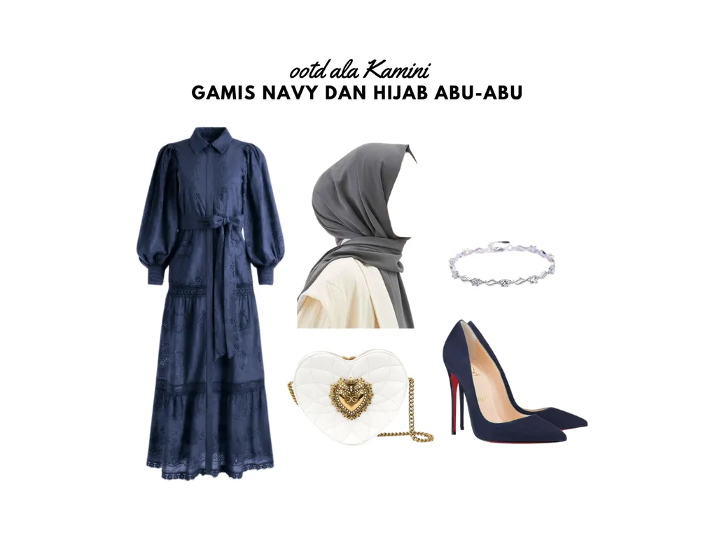 Gamis Navy dan Hijab Abu-Abu_