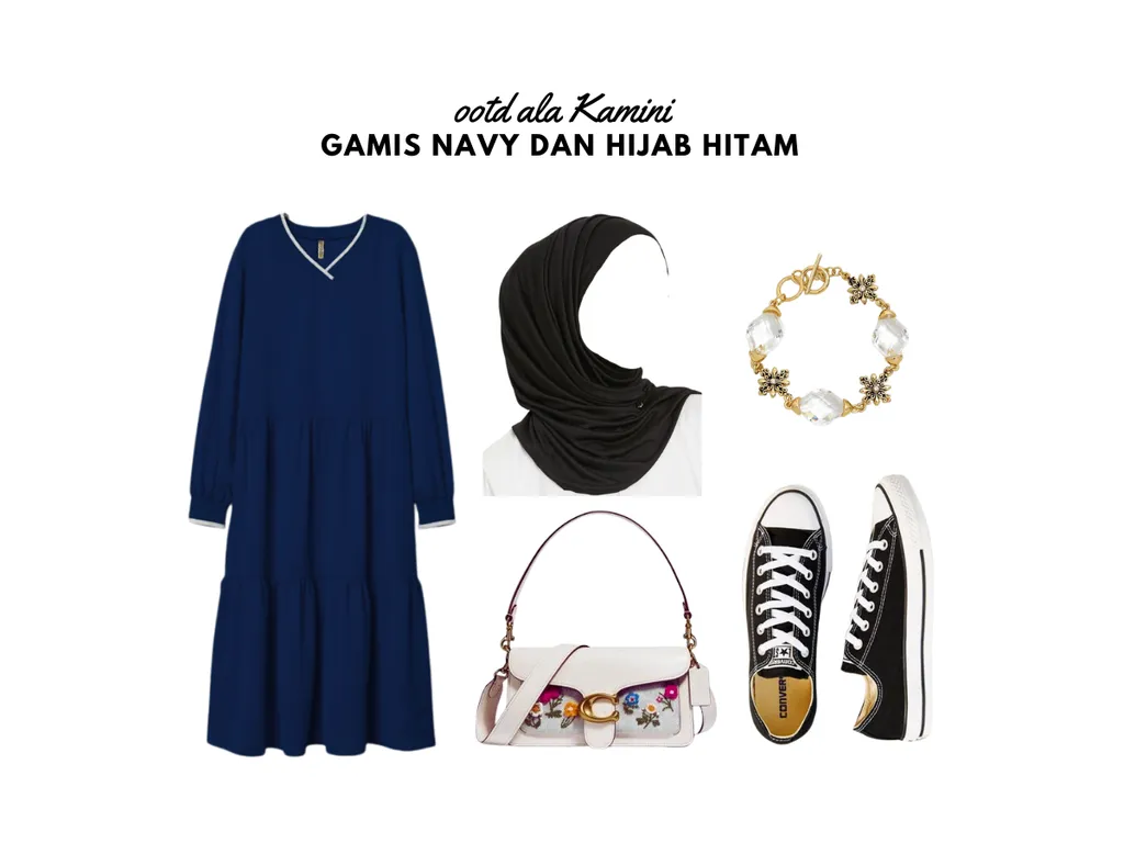 Gamis Navy dan Hijab Hitam_