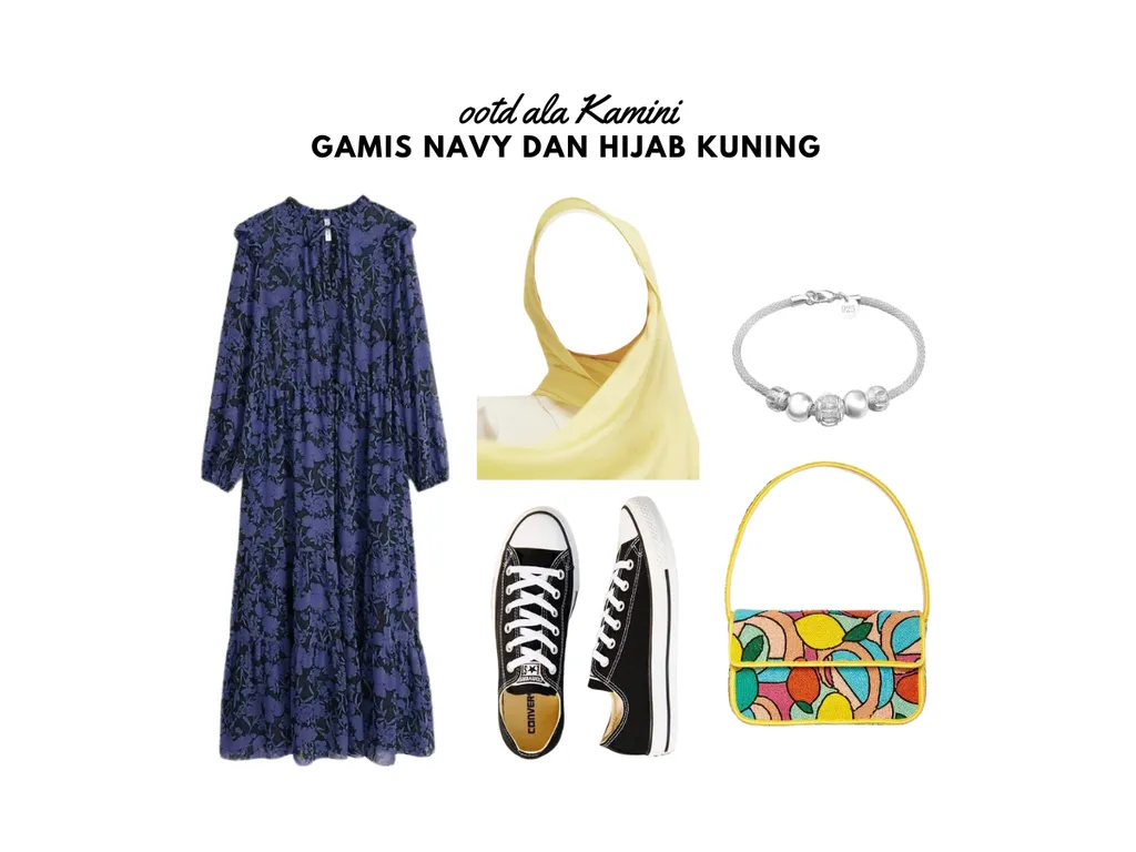 Gamis Navy dan Hijab Kuning_