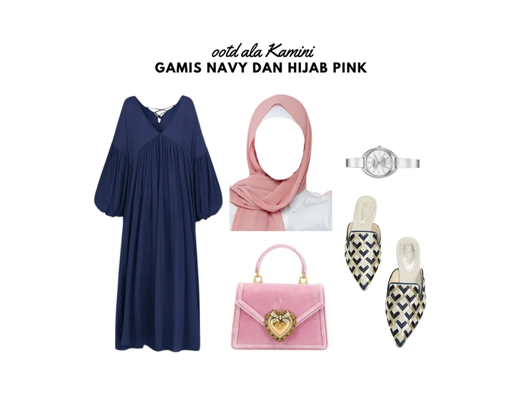 Gamis Navy dan Hijab Pink_