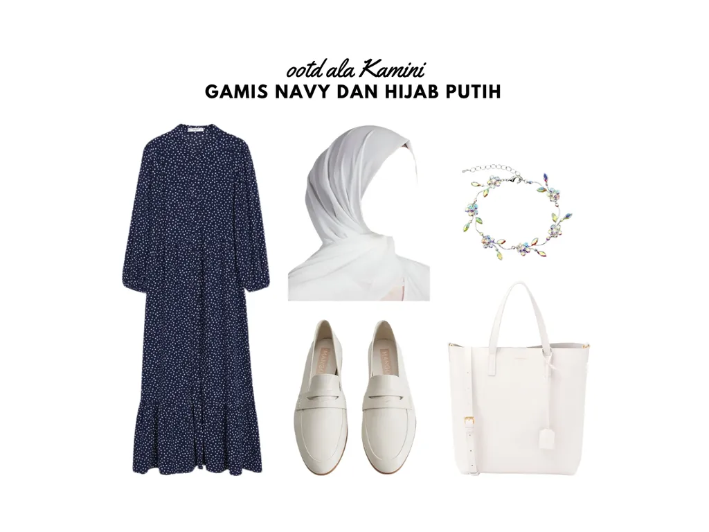 Gamis Navy dan Hijab Putih_