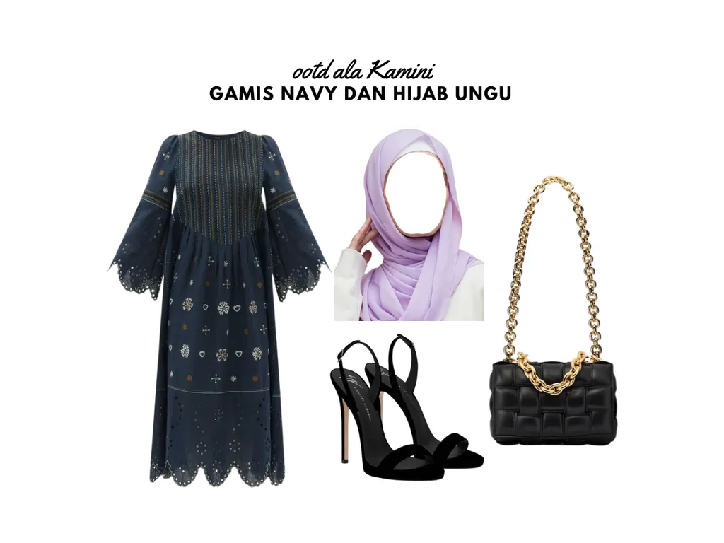 Gamis Navy dan Hijab Ungu_