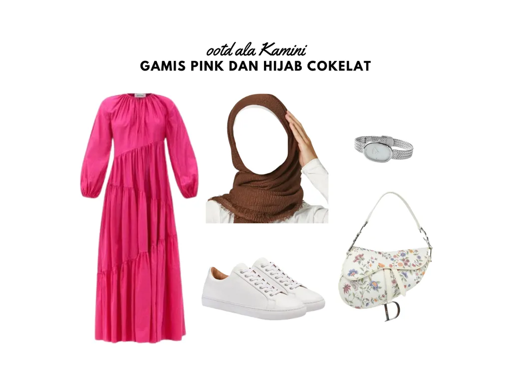 Gamis Pink dan Hijab Cokelat_