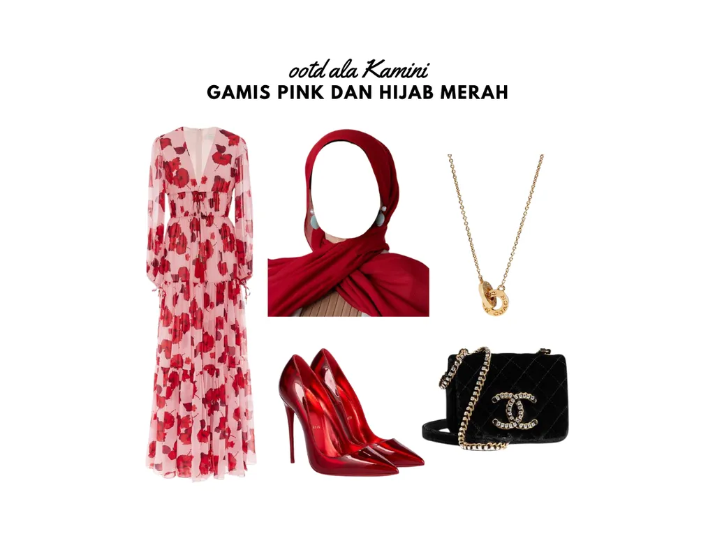 Gamis Pink dan Hijab Merah_