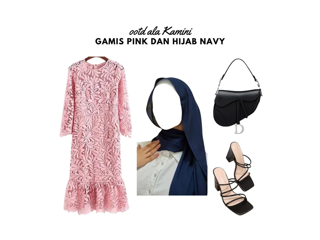 Gamis Pink dan Hijab Navy_
