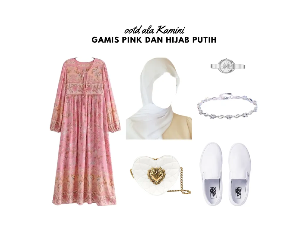 Gamis Pink dan Hijab Putih_
