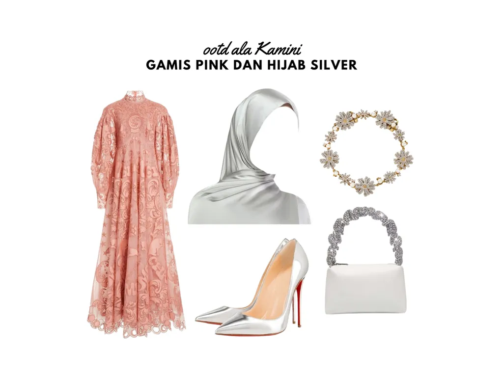Gamis Pink dan Hijab Silver_