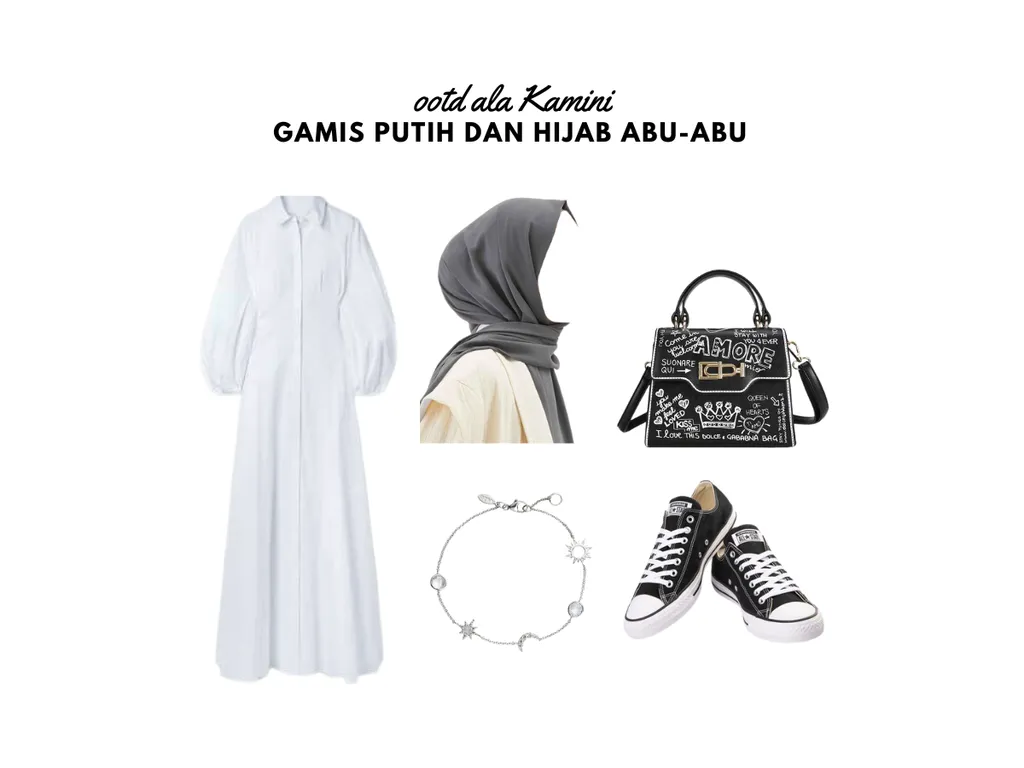 Gamis Putih dan Hijab Abu-Abu_