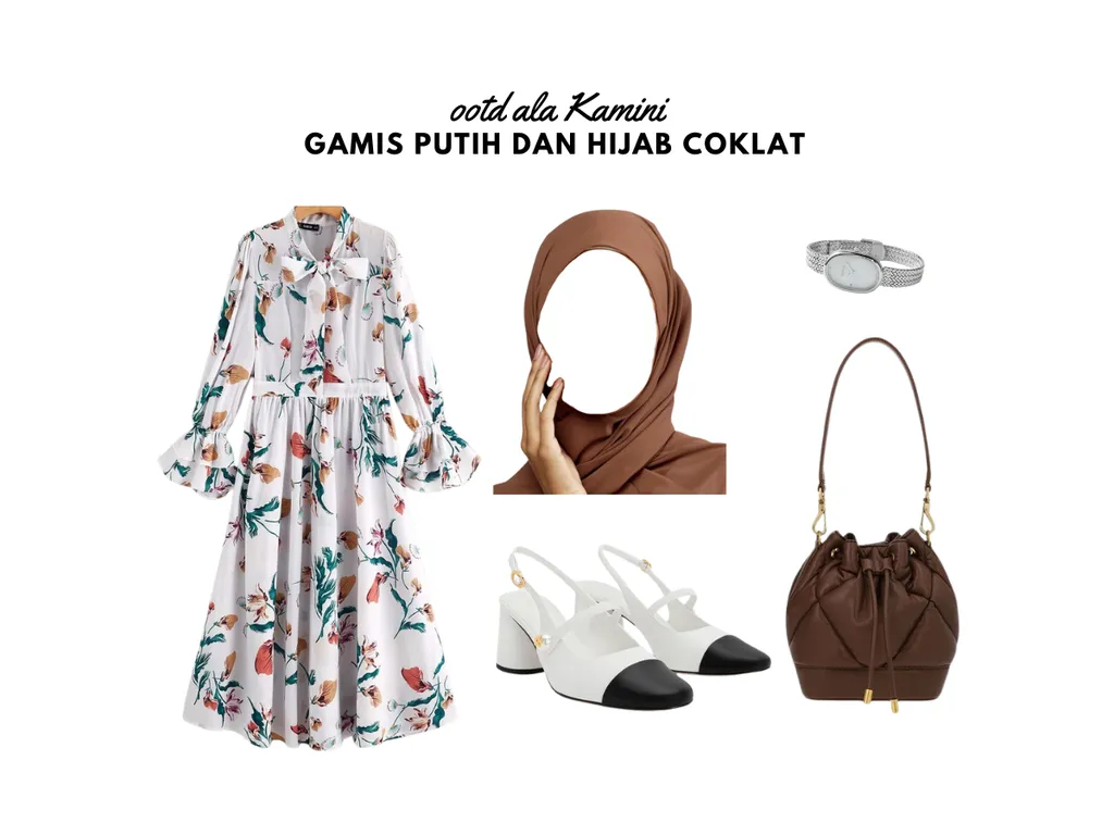 Gamis Putih dan Hijab Cokelat_