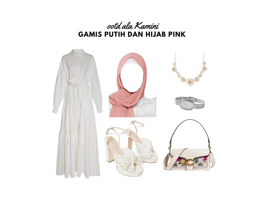 Gamis Putih dan Hijab Pink_