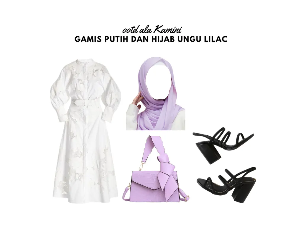 Gamis Putih dan Hijab Ungu Lilac_