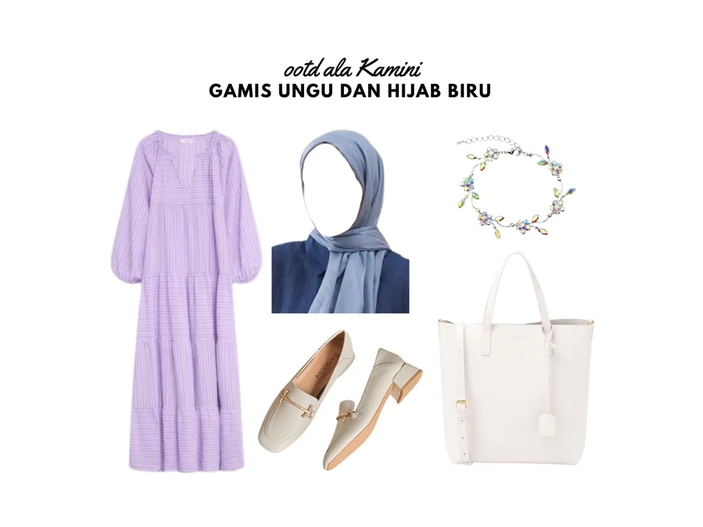 Gamis Ungu dan Hijab Biru_