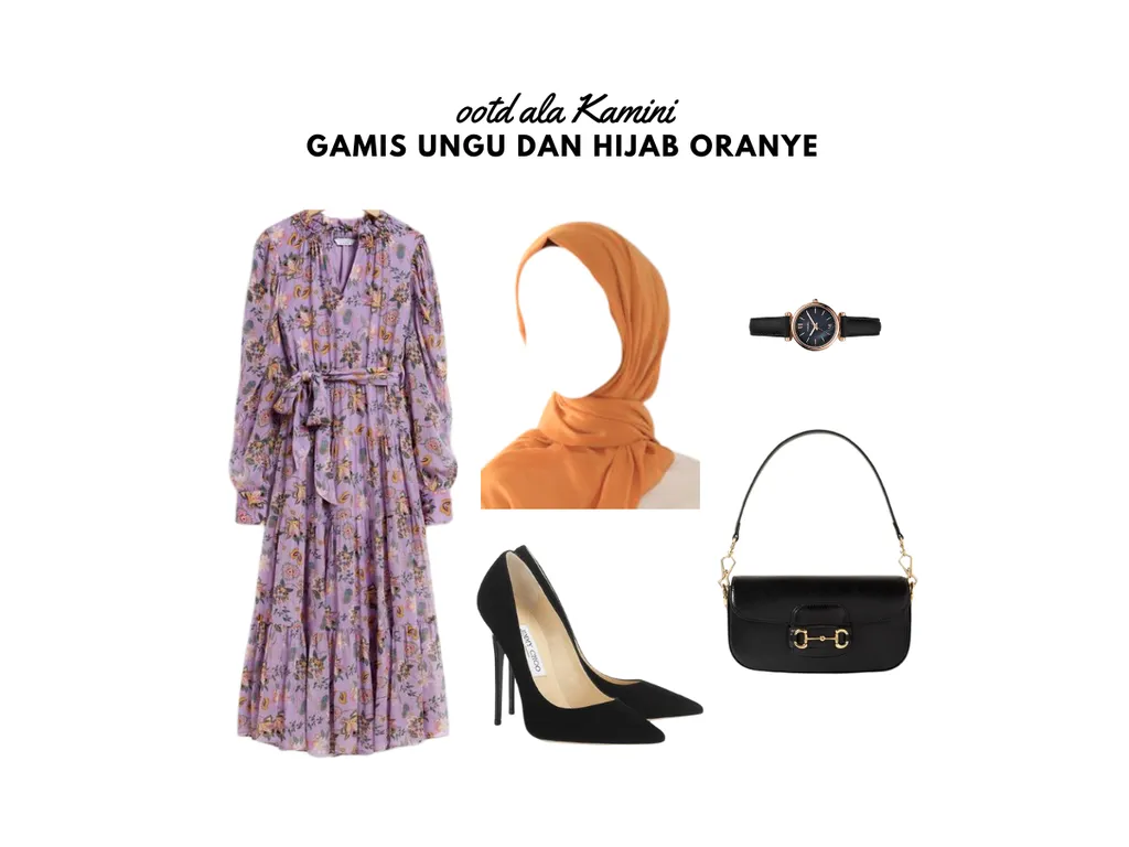 Gamis Ungu dan Hijab Oranye_