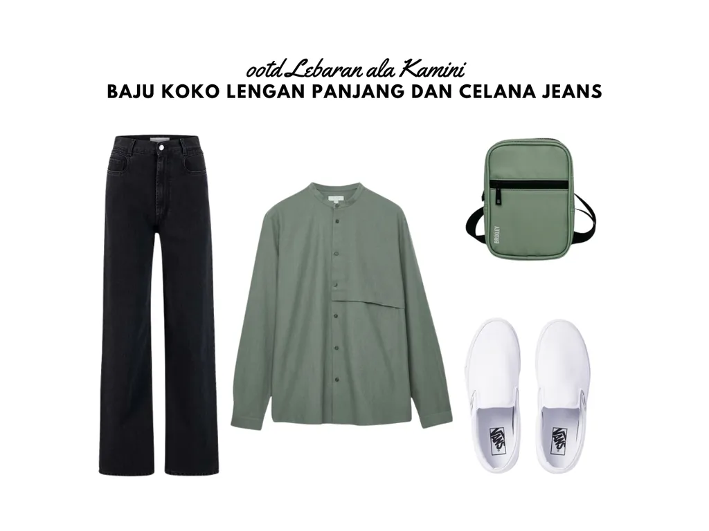 OOTD Lebaran Pria - Baju Koko Lengan Panjang dan Celana Jeans_