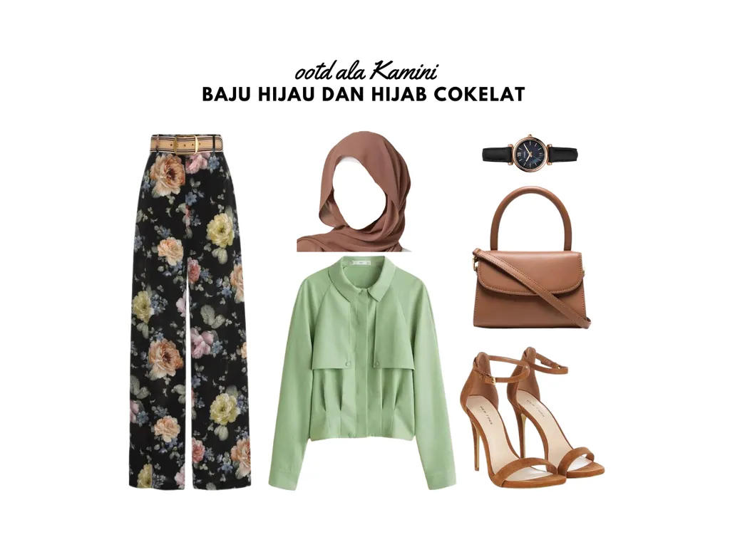 Baju Hijau dan Hijab Coklat_