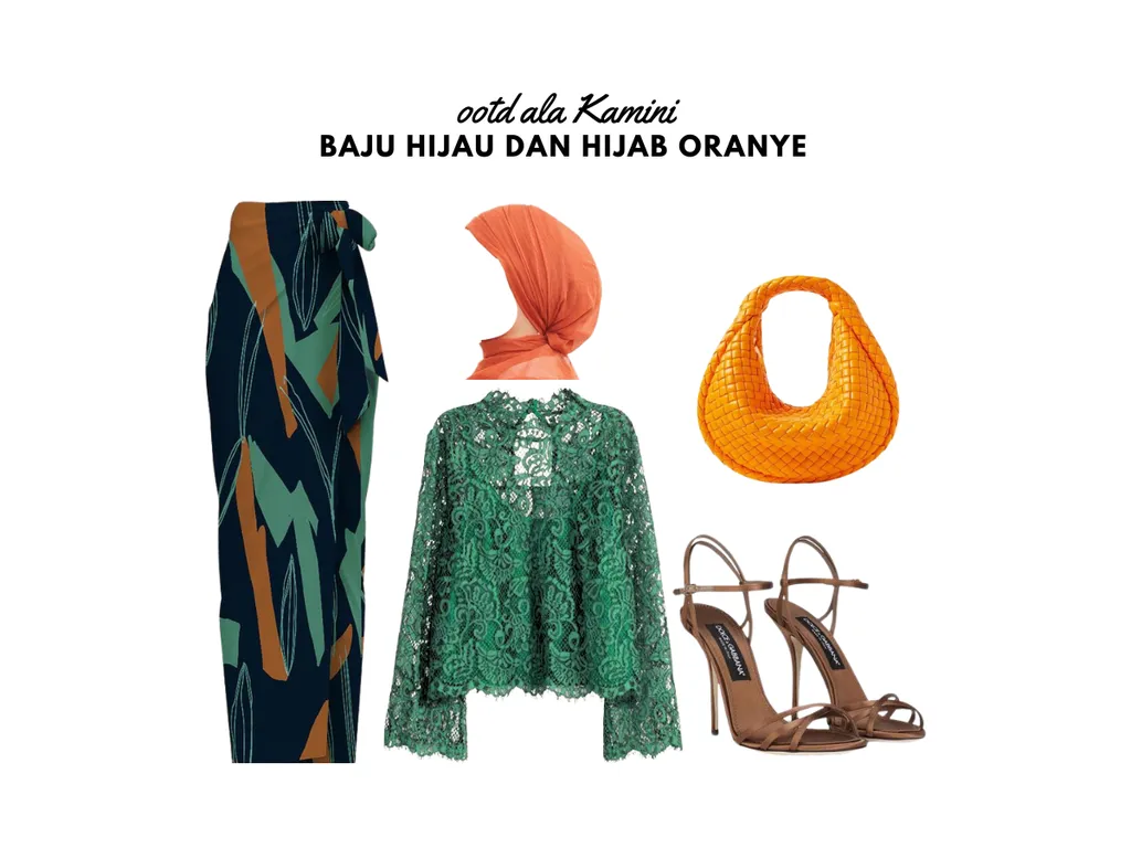 Baju Hijau dan Hijab Oranye_