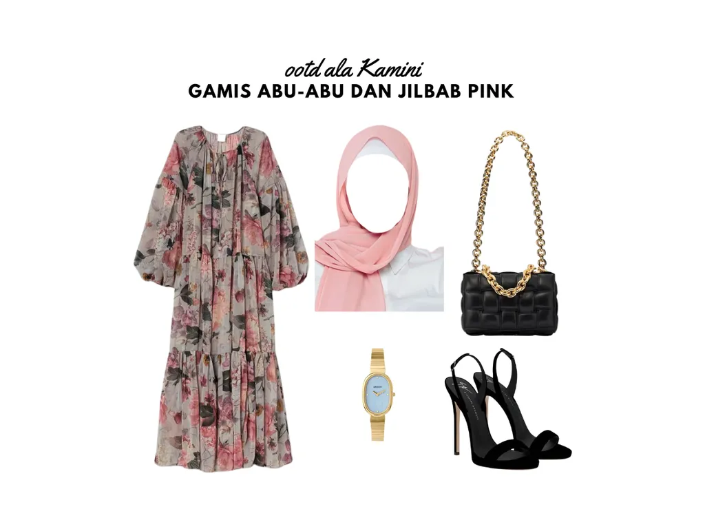 Gamis Abu-Abu dan Jilbab Pink_