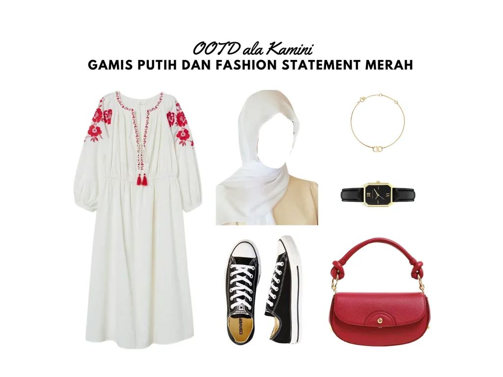 OOTD Gamis Putih dan Fashion Statement Merah_