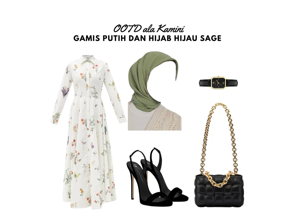 OOTD Gamis Putih dan Hijab Hijau Sage_