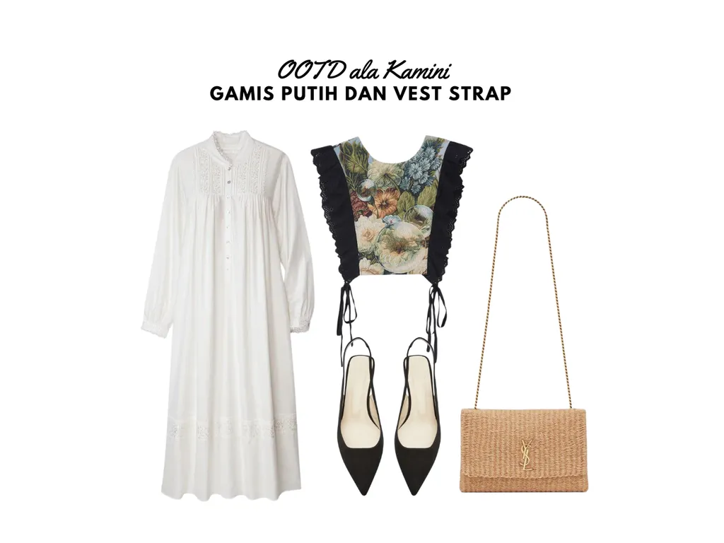 OOTD Gamis Putih dan Vest Strap_