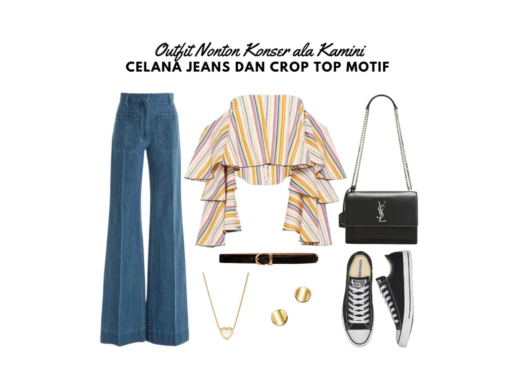 Outfit Nonton Konser - Celana Jeans dan Crop Top Motif_