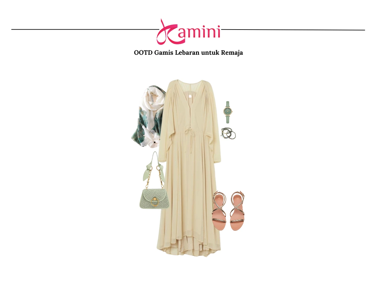 Gamis V-Neck dan Hijab Floral